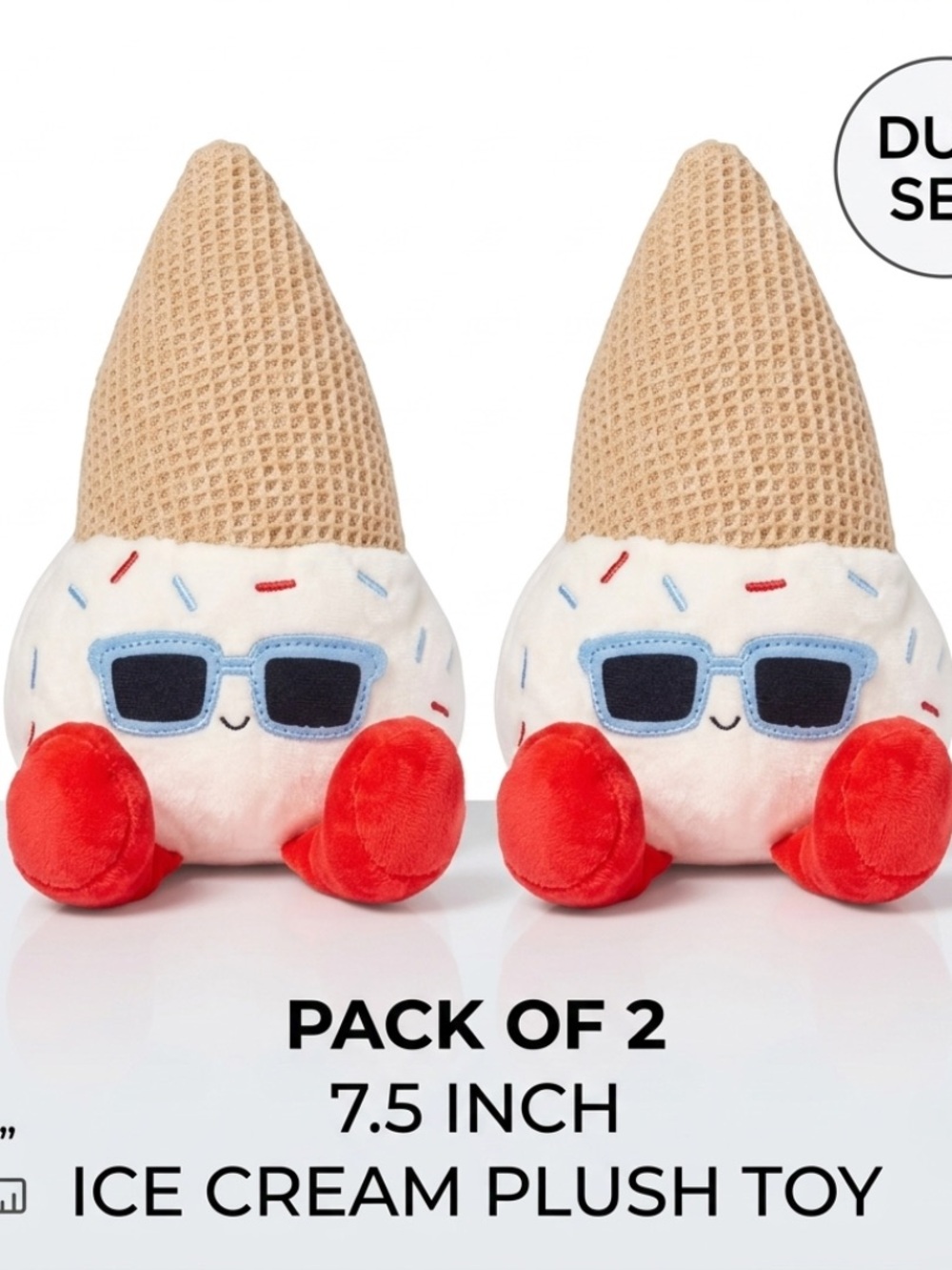 Pack of 2 Red & Beige Ice Cream Plush Toys with Sunglasses